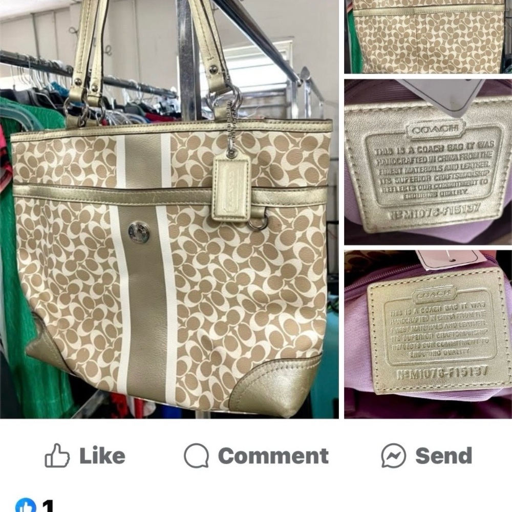 *EUC* COACH Heritage Chelsea Signature Shoulder Tote Bag/Purse - White & Gold - Picture 15 of 16